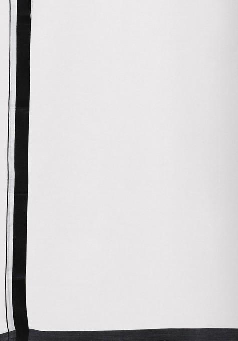 White Cotton White Solid Black Fancy Border Double Layer Dhoti For Men