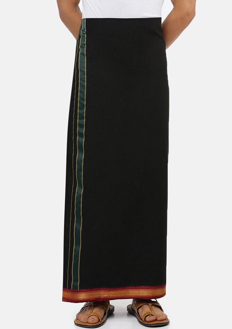 Black Pure Cotton Dhotis For Men - Indya