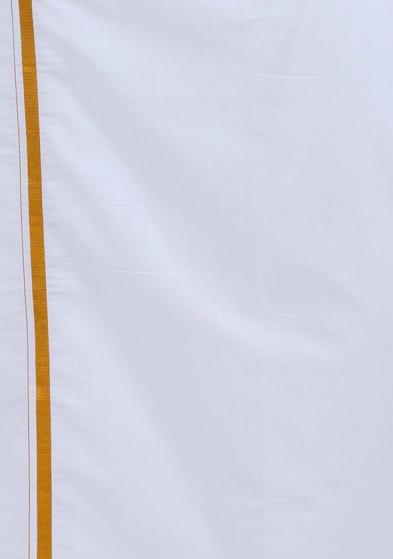 White Short Sleeves Pure Cotton Shirt With Dhoti For Men - Indya