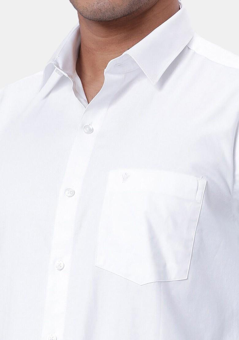 White Long Sleeves Shirt With Golden Jari Dhoti For Men - Indya