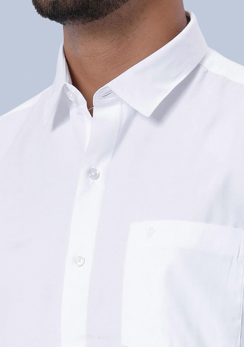 White Long Sleeves Shirt With Golden Jari Dhoti For Men - Indya