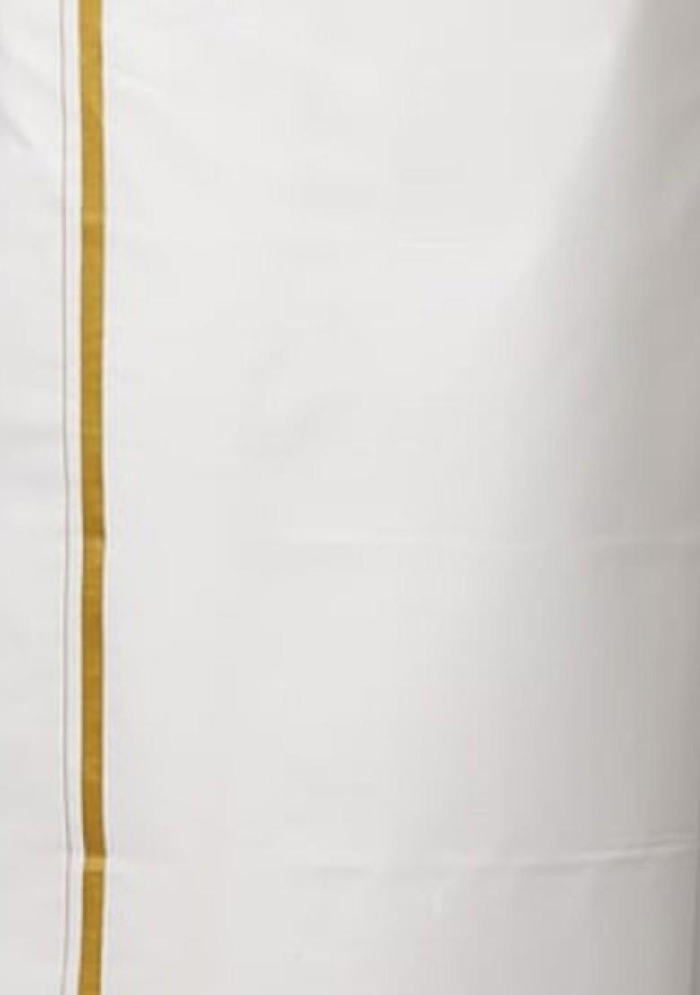 White Pure Cotton Zari Border Dhoti For Men