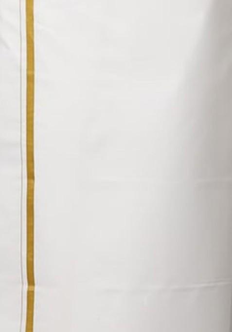 White Pure Cotton Zari Border Dhoti For Men