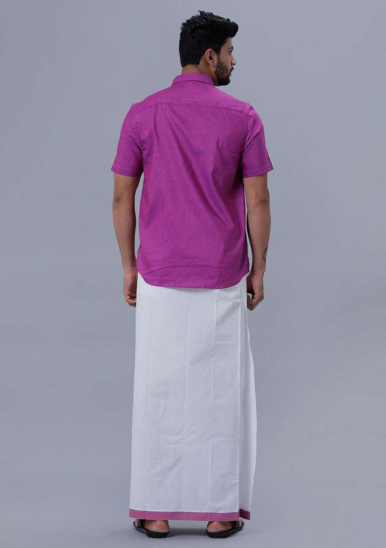 Purple Cotton Dhoti With Shirt For Men - Indya