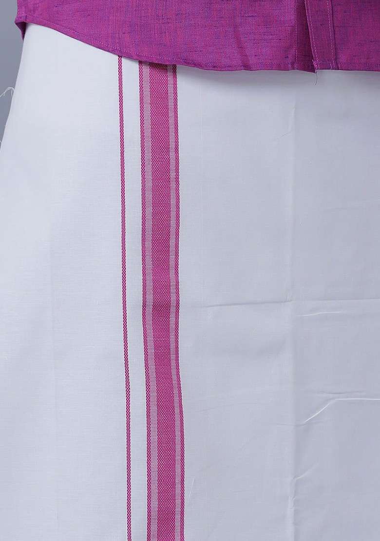 Purple Cotton Dhoti With Shirt For Men - Indya