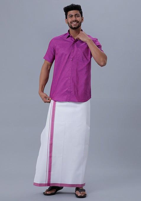 Purple Cotton Dhoti With Shirt For Men
