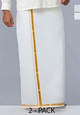 White Pack Of 2 Pure Cotton Dhotis For Men