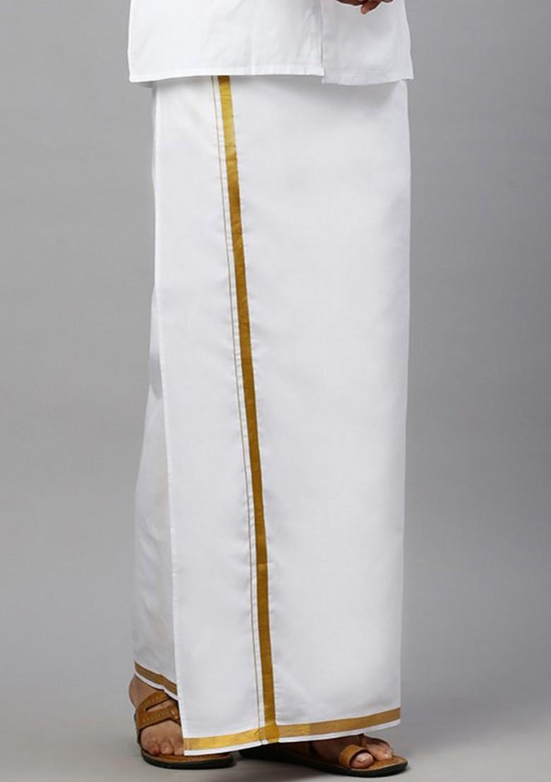 White Pack Of 2 Pure Cotton Dhotis For Men - Indya