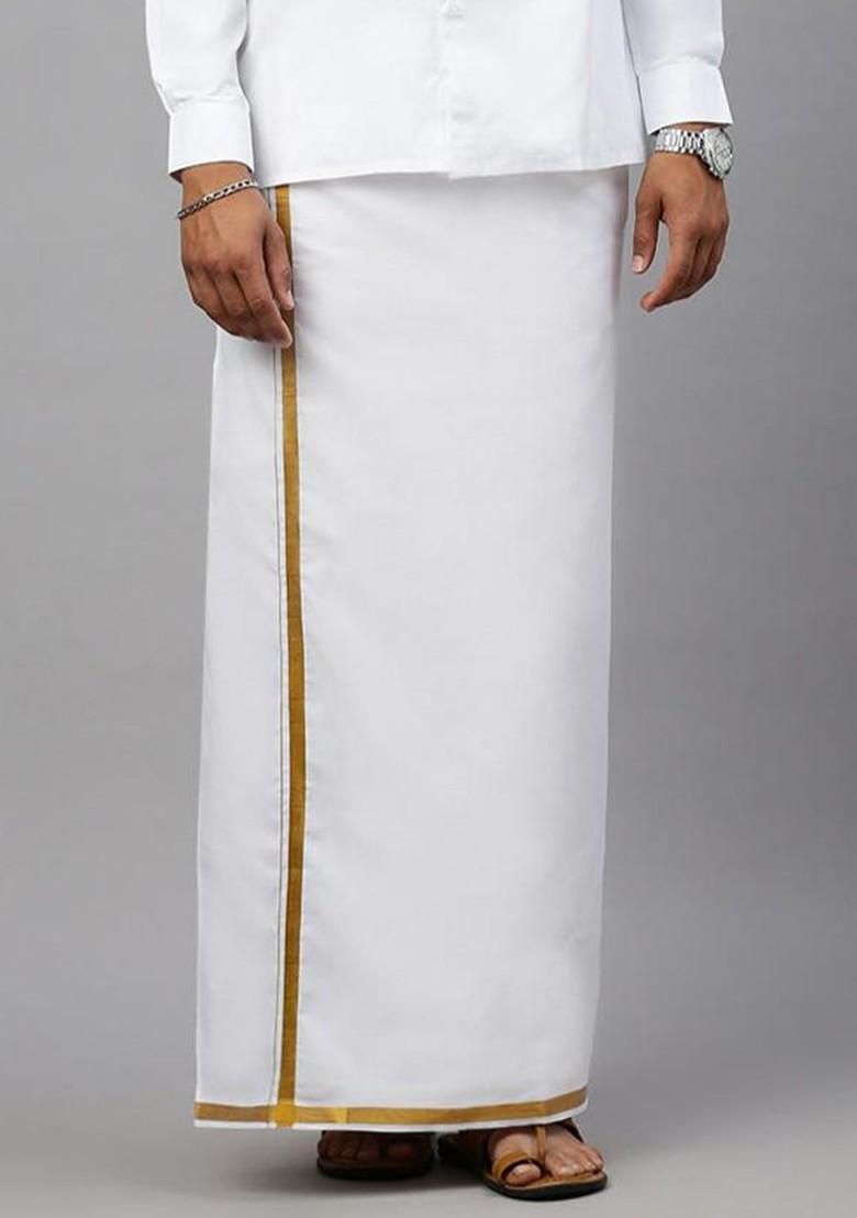 White Pack Of 2 Pure Cotton Dhotis For Men