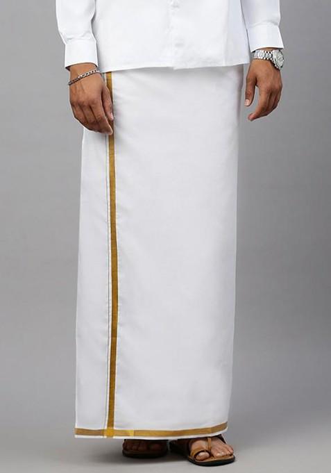 White Pack Of 2 Pure Cotton Dhotis For Men