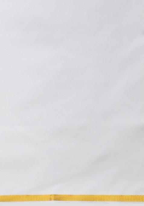 White Cotton Solid Gold Jari Border Single Layer Dhoti For Men