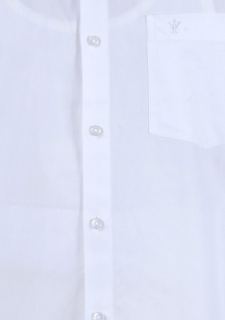 White Solid Polycotton Shirt With Gold Border White Dhoti For Men - Indya