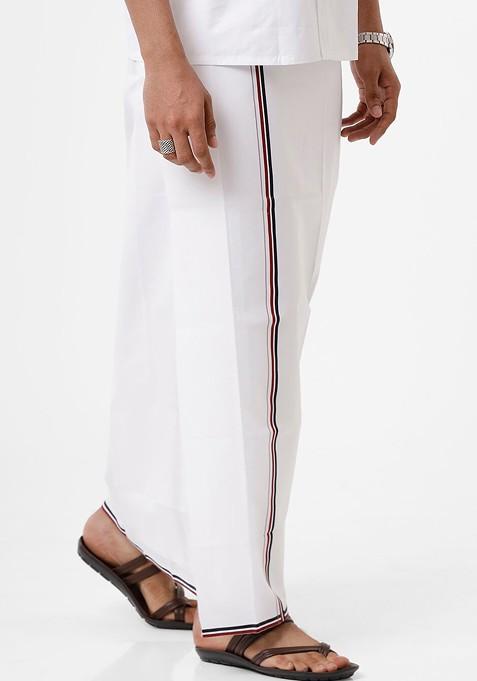 White Cotton White Solid Admk Party Political Single Layer Dhoti For Men
