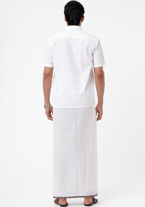 White Cotton White Solid Admk Party Political Single Layer Dhoti For Men