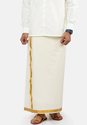 White Solid Pure Cotton Dhotis For Men