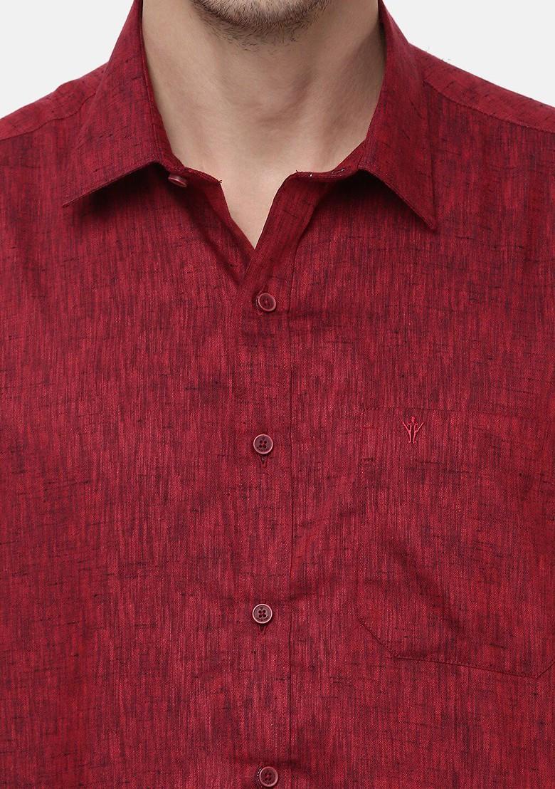 Maroon Maroon And White Pure Cotton Shirt With Dhoti For Men