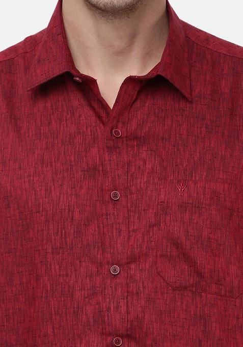 Maroon Maroon And White Pure Cotton Shirt With Dhoti For Men