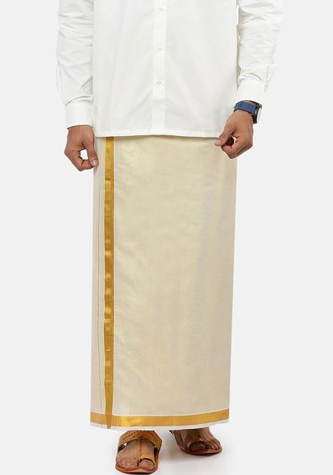 Off White Off White Solid Tissue Dhoti For Men