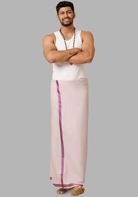 Purple Dhoti With Fancy Zari Border For Men