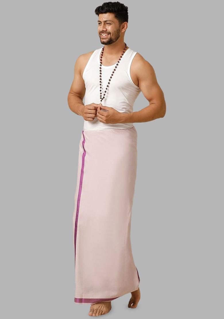 Purple Dhoti With Fancy Zari Border For Men - Indya
