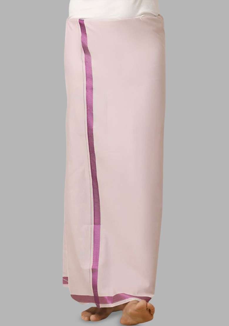 Purple Dhoti With Fancy Zari Border For Men - Indya