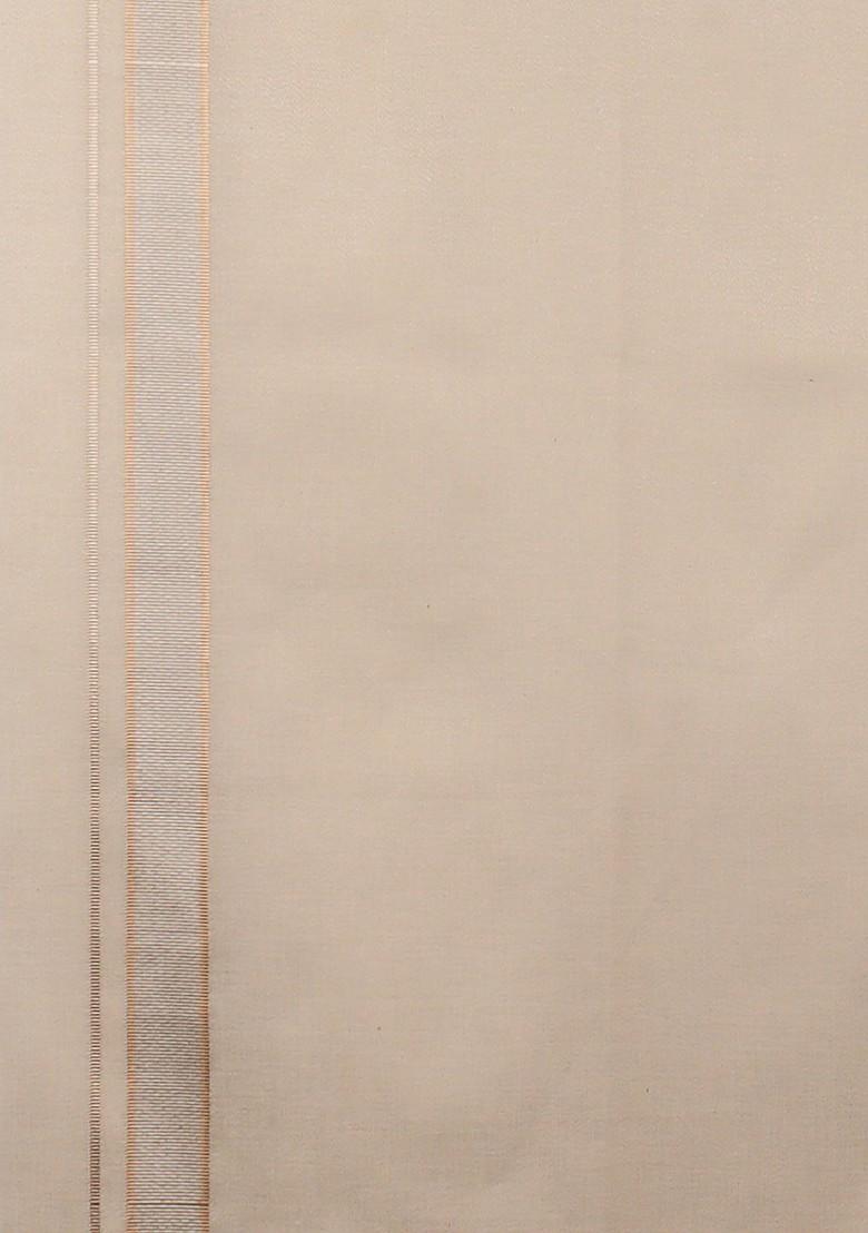 Off White Tissue Single Layer Copper Dhoti With Fancy Jari Border Extreme For Men - Indya