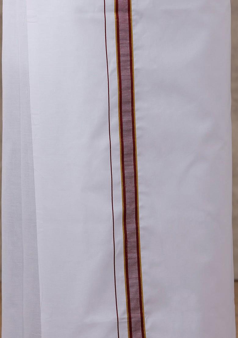 Maroon Solid Traditional Cotton Shirt And Matching Fancy Border Dhoti For Men - Indya