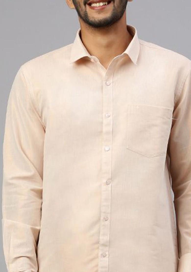 Copper Cotton Blend Full Sleeve Shirt And Single Dhoti For Men - Indya