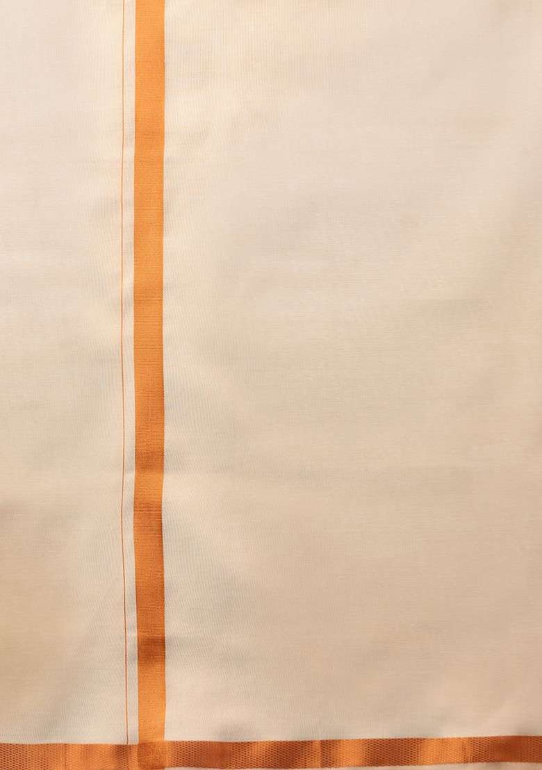 Cream Cotton Blend Full Sleeve Shirt With Matching Single Dhoti Set For Men - Indya