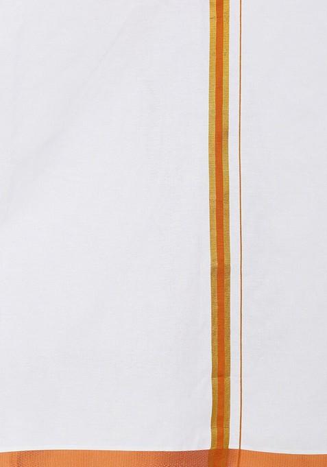 Orange Cotton Blend Long Sleeve Shirt With Dhoti For Men