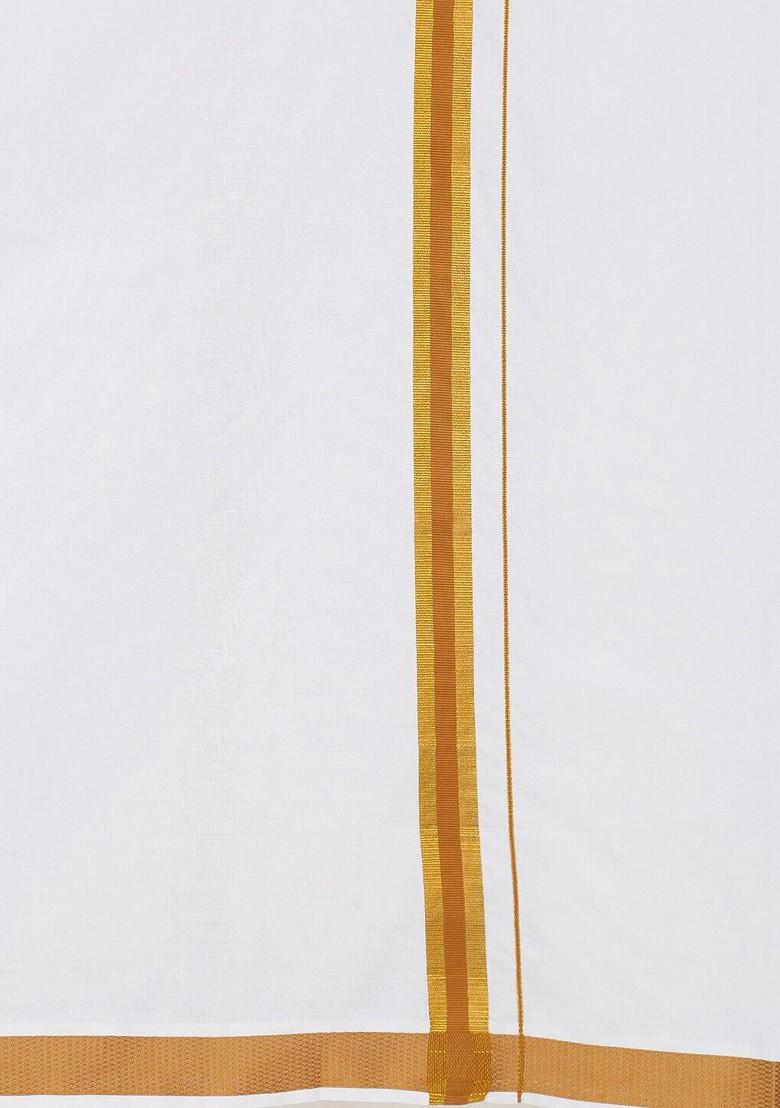 Gold Pure Cotton Yellow Full Sleeve Shirt And Dhoti Set For Men