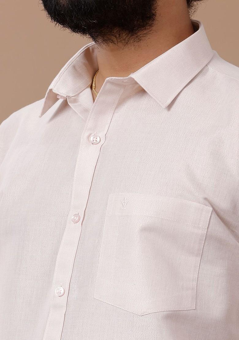 Pink Cotton Blend Dhoti And Half Sleeves Shirt Set For Men