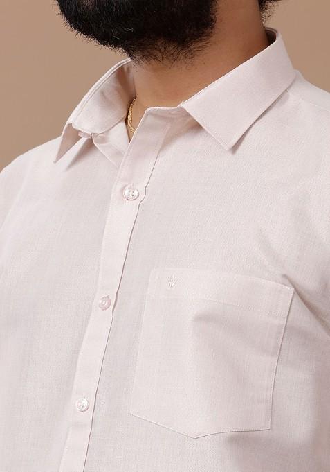 Pink Cotton Blend Dhoti And Half Sleeves Shirt Set For Men