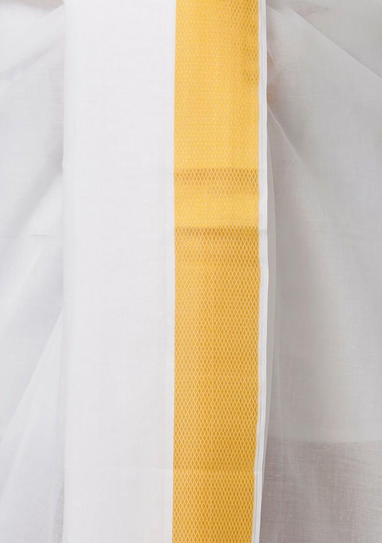 White Cotton Panchakacham Dhoti With Angavastram For Men