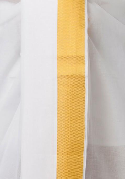 White Cotton Panchakacham Dhoti With Angavastram For Men