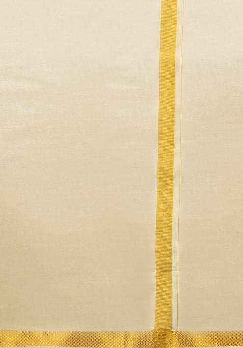 Gold Cotton Blend Half Sleeve Shirt With Matching Single Dhoti Set For Men
