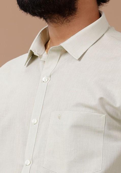 Green Cotton Blend Dhoti And Full Sleeves Shirt Set For Men