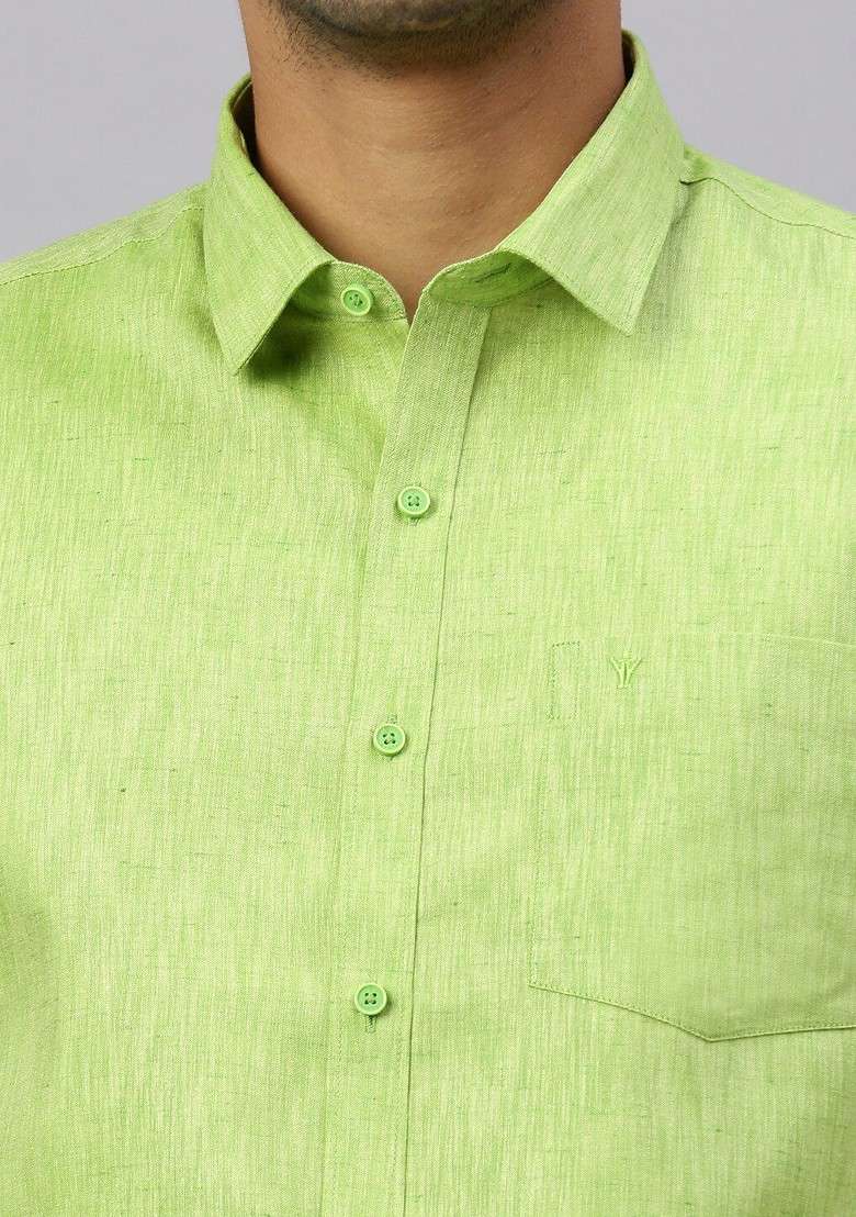 Green Shirt And Matching Border Tissue Dhoti Set For Men - Indya