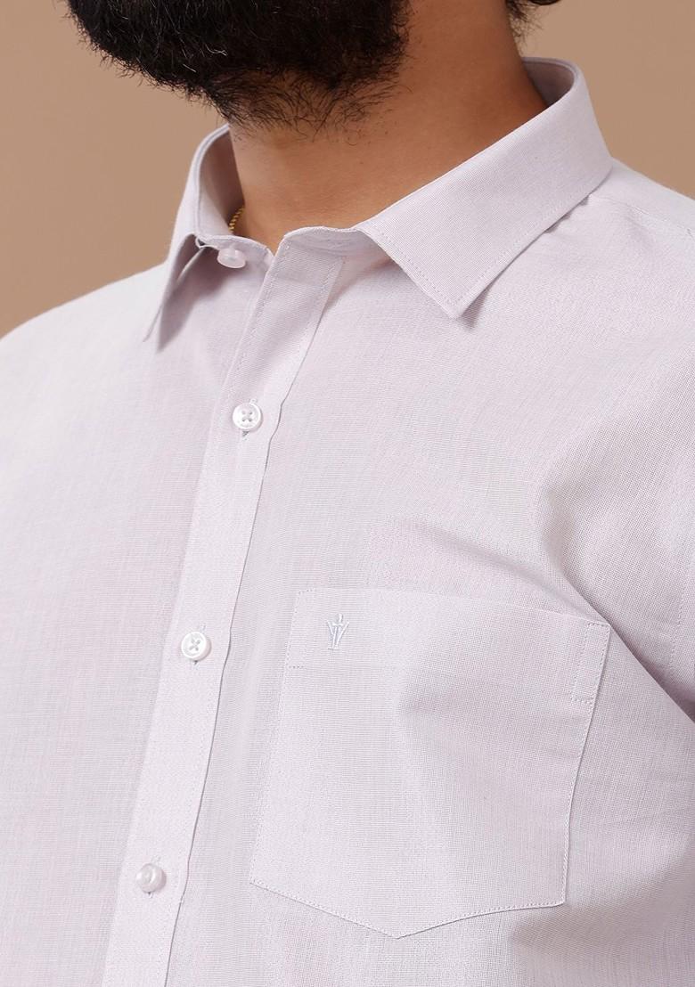 Lavender Cotton Blend Dhoti And Half Sleeves Shirt Set For Men - Indya