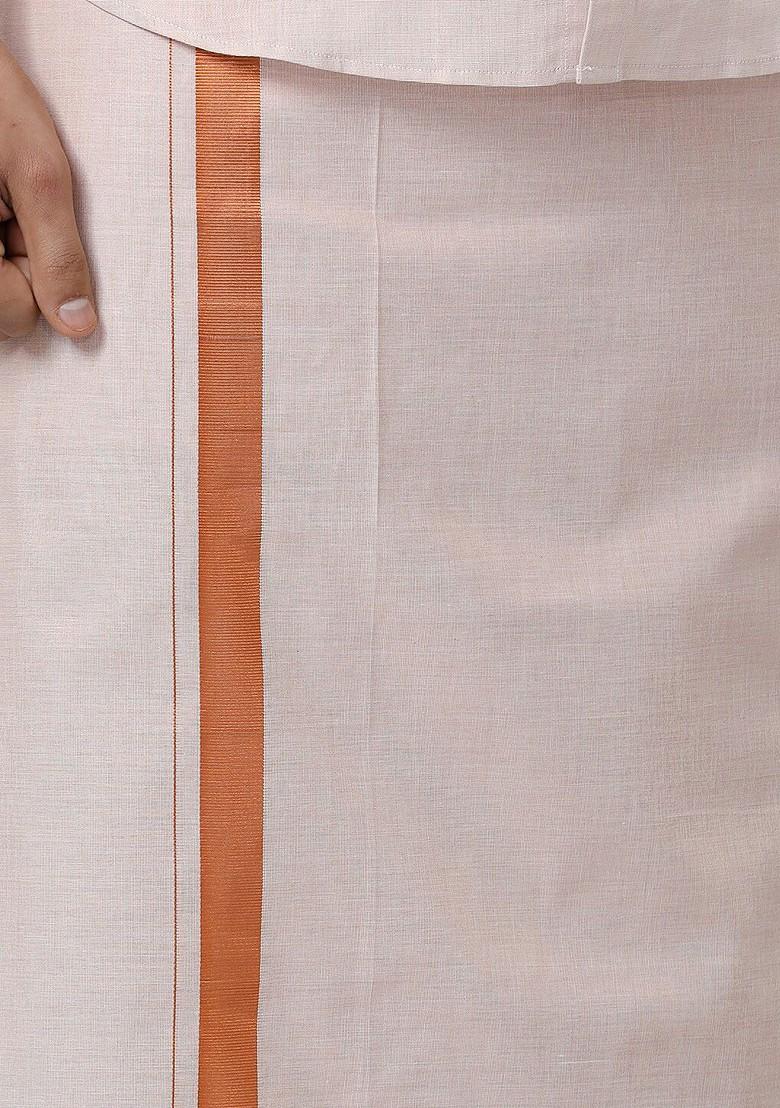Off White Tissue Shirt And Dhoti Set For Men - Indya