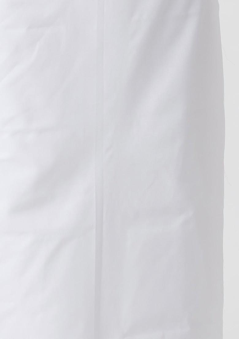 White Cotton White Full Sleeves Medium Length Kurta With Dhoti Set For Men
