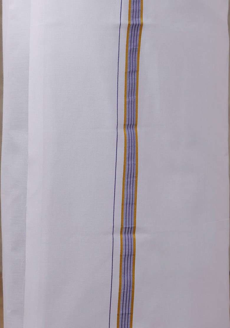Blue Solid Traditional Cotton Shirt And Matching Fancy Border Dhoti For Men - Indya