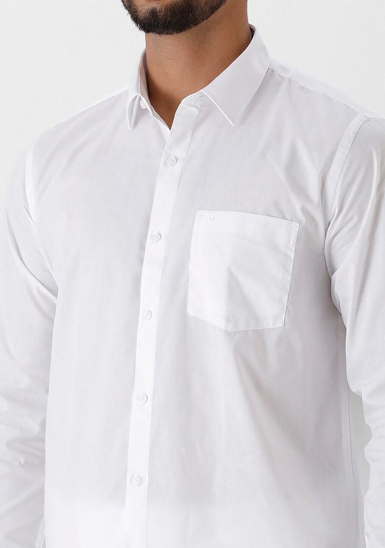 White Long Sleeves Pure Cotton Shirt With Dhoti For Men - Indya
