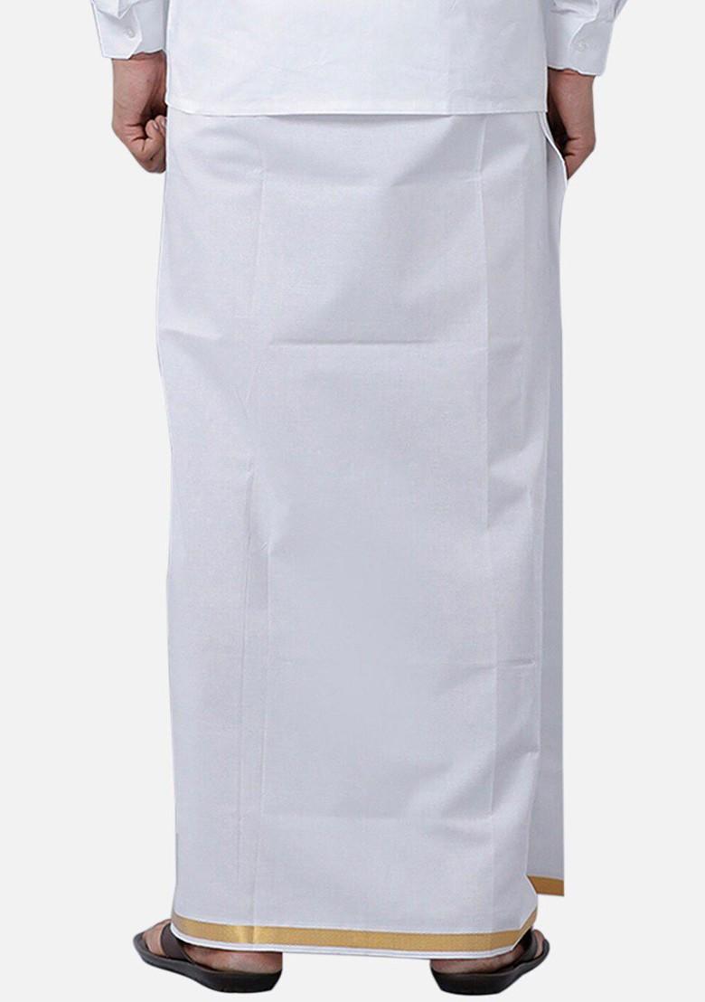 White Long Sleeves Pure Cotton Shirt With Dhoti For Men