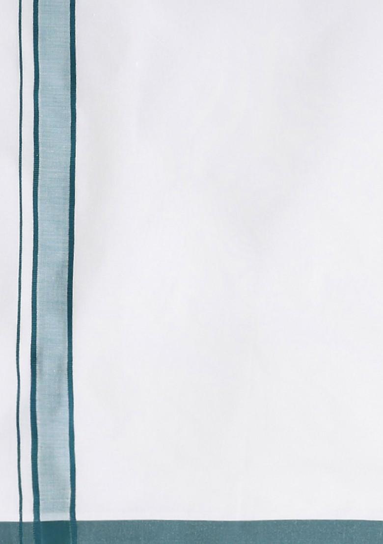 White Solid Single Layer Cotton Dhoti With Border For Men - Indya