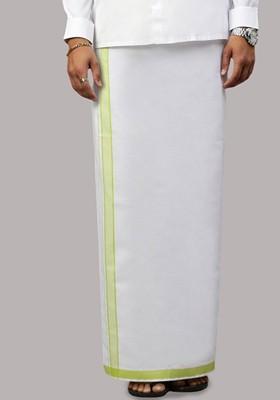 White Cotton Solid Single Layer Dhoti For Men