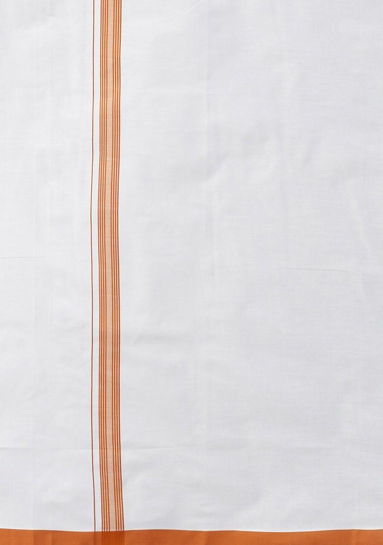 Orange Solid Cotton Shirt With Dhoti Set For Men - Indya