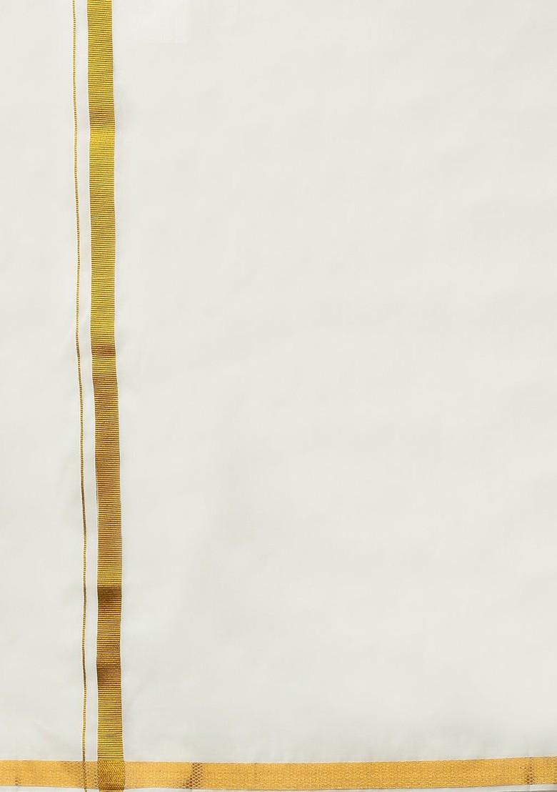 White Zari Border Mid Rise Pure Cotton Dhoti For Men