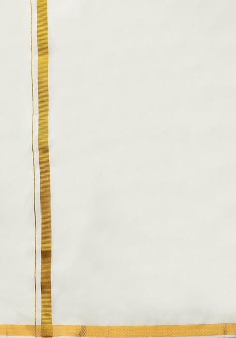 White Zari Border Mid Rise Pure Cotton Dhoti For Men
