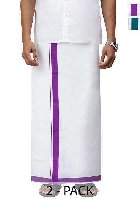 White Pack Of 2 Solid Border Dhoti For Men
